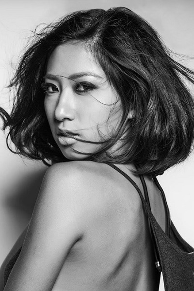 Headshot photo of Hong Kong Asian model Candy Chong b&w